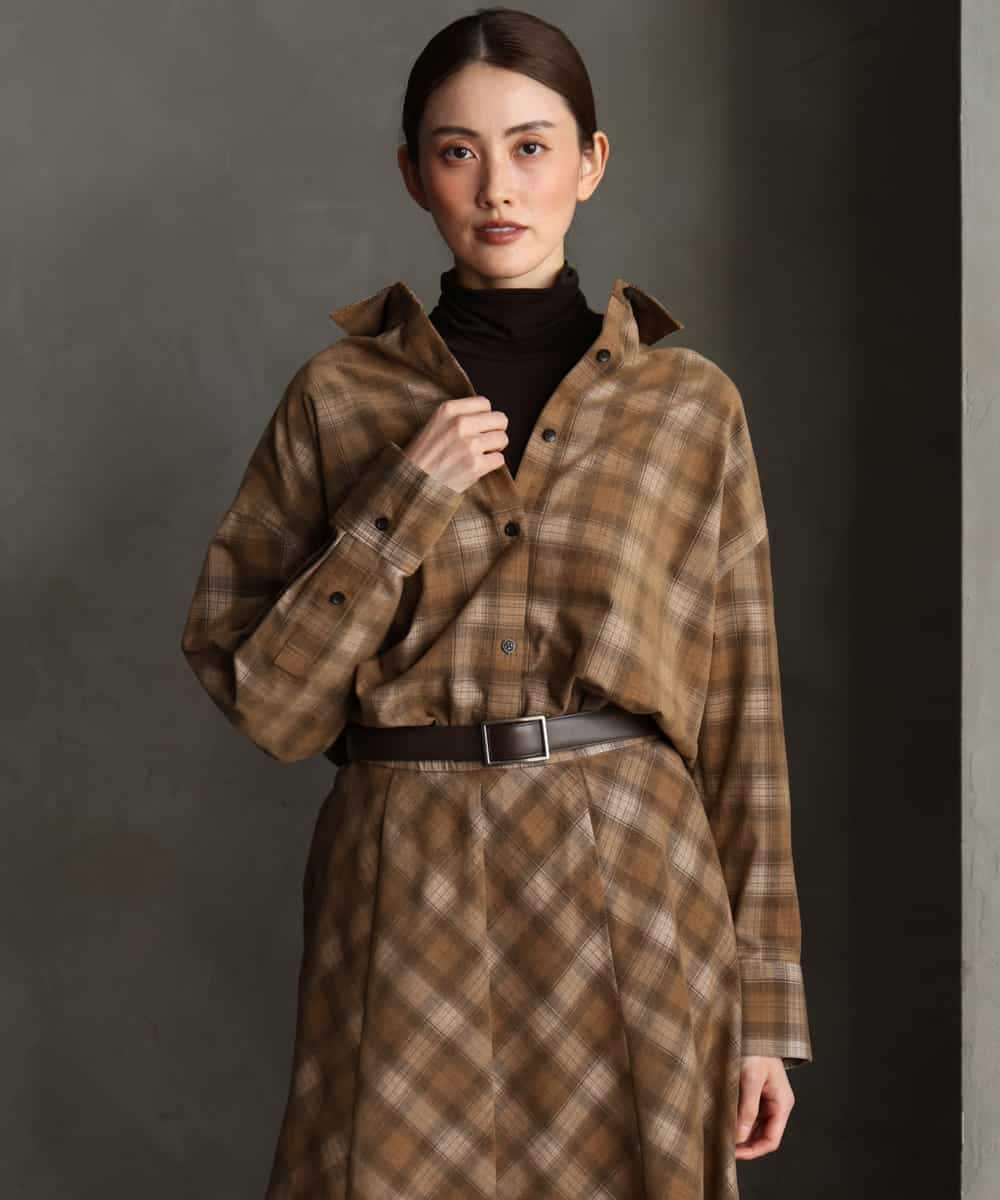 FMBAG20250 MICHEL KLEIN(ミッシェルクラン) [セットアップ対応]チェックコーデュロイシャツ ベージュ
