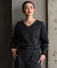 FMBAG21230 MICHEL KLEIN(ミッシェルクラン) [セットアップ対応]ラメストライプブラウス ネイビー