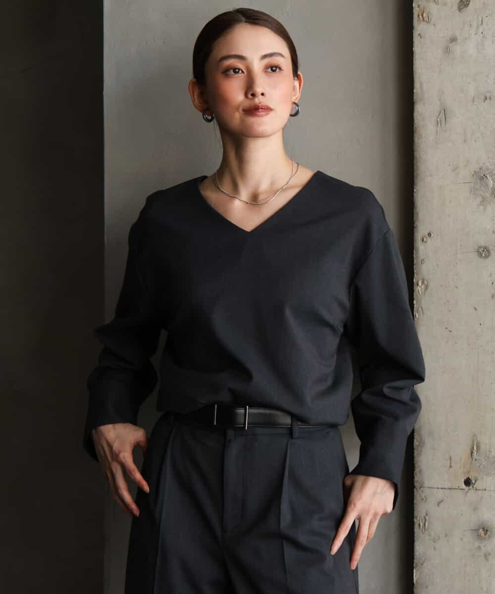 FMBAG21230 MICHEL KLEIN(ミッシェルクラン) [セットアップ対応]ラメストライプブラウス ネイビー