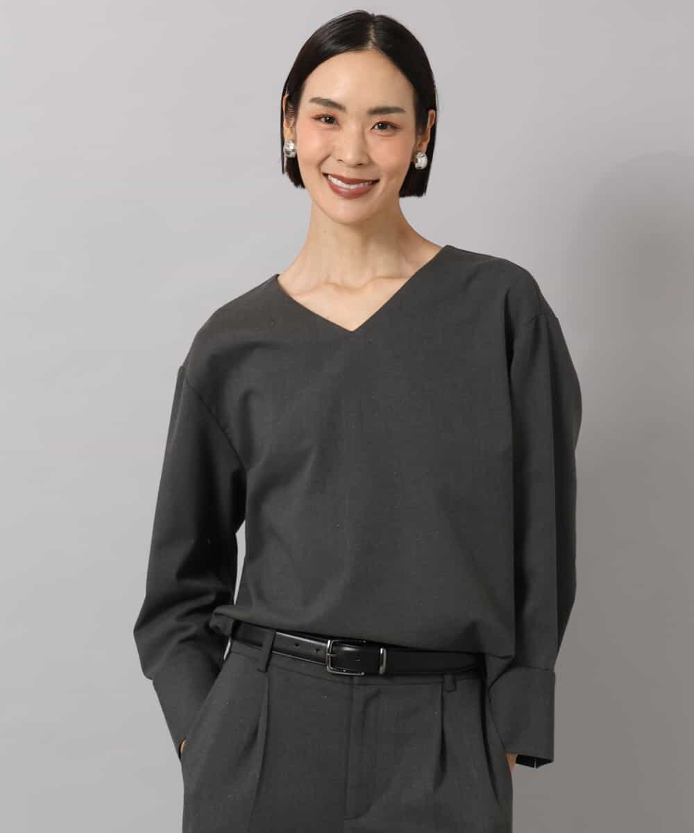 FMBAG21230 MICHEL KLEIN(ミッシェルクラン) [セットアップ対応]ラメストライプブラウス ダークグレー