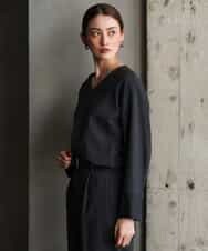 FMBAG21230 MICHEL KLEIN(ミッシェルクラン) [セットアップ対応]ラメストライプブラウス ダークグレー