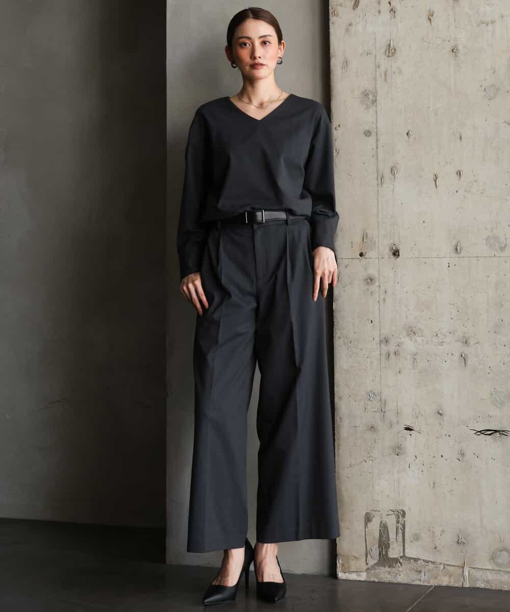 FMBAG21230 MICHEL KLEIN(ミッシェルクラン) [セットアップ対応]ラメストライプブラウス ダークグレー