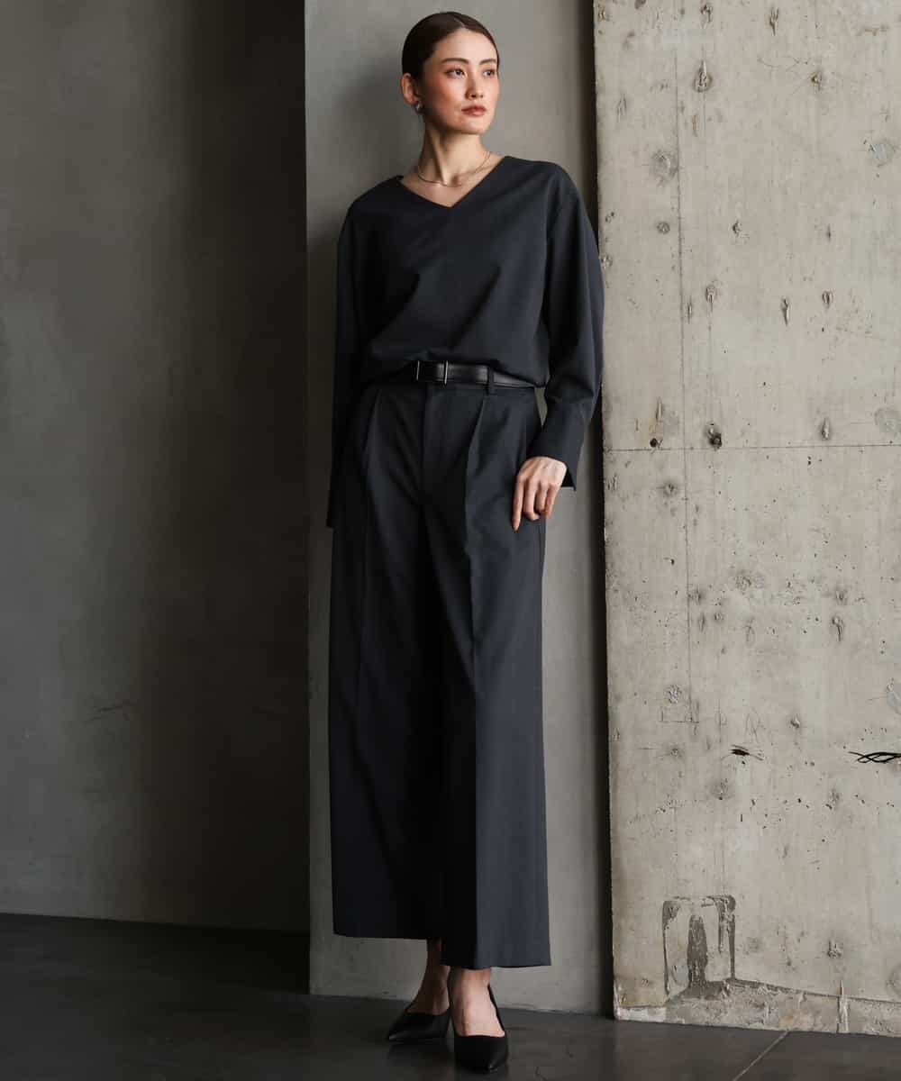 FMBAG21230 MICHEL KLEIN(ミッシェルクラン) [セットアップ対応]ラメストライプブラウス ダークグレー