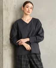 FMBAG21230 MICHEL KLEIN(ミッシェルクラン) [セットアップ対応]ラメストライプブラウス ダークグレー