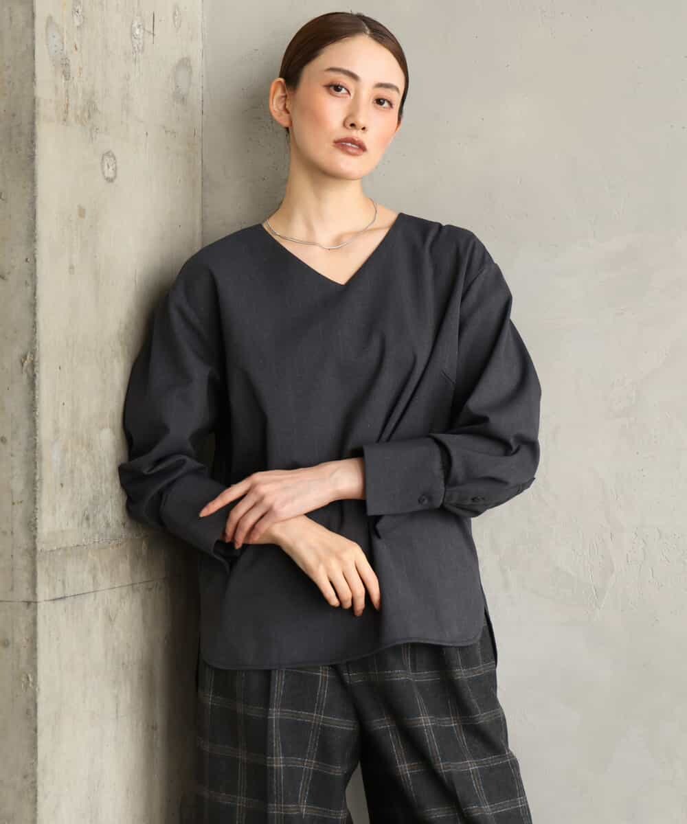 FMBAG21230 MICHEL KLEIN(ミッシェルクラン) [セットアップ対応]ラメストライプブラウス ダークグレー