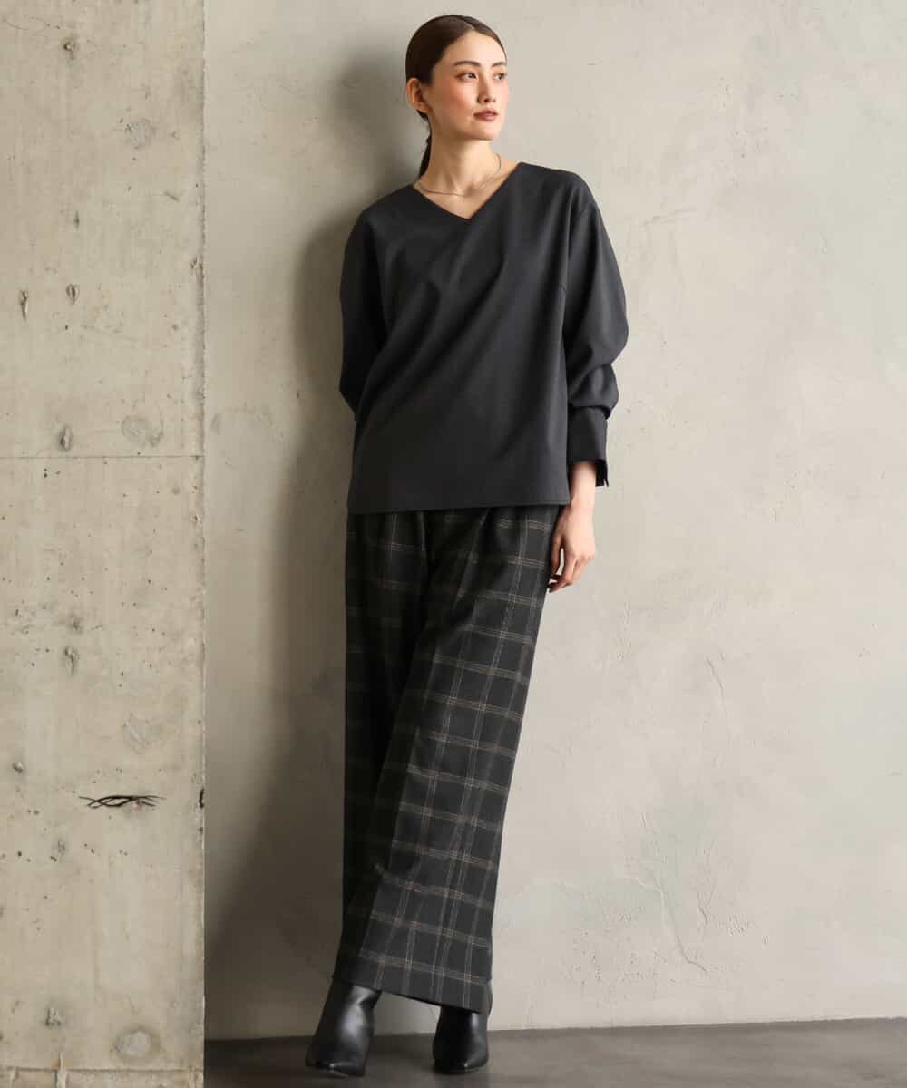 FMBAG21230 MICHEL KLEIN(ミッシェルクラン) [セットアップ対応]ラメストライプブラウス ダークグレー