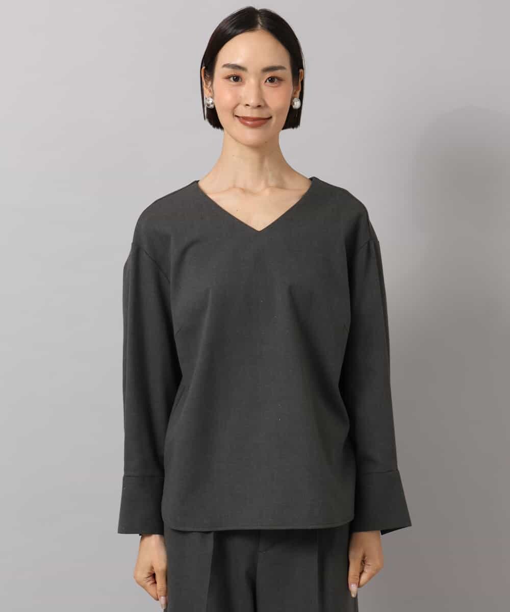 FMBAG21230 MICHEL KLEIN(ミッシェルクラン) [セットアップ対応]ラメストライプブラウス ダークグレー