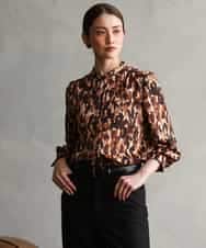 FMBAG40260 MICHEL KLEIN(ミッシェルクラン) [セットアップ対応/オリジナルプリント]レオパードサテンブラウス ベージュ