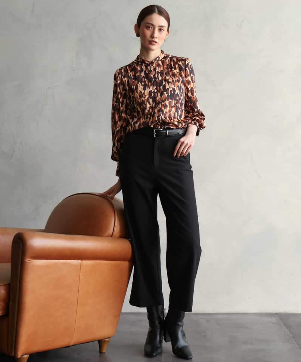 FMBAG40260 MICHEL KLEIN(ミッシェルクラン) [セットアップ対応/オリジナルプリント]レオパードサテンブラウス ベージュ