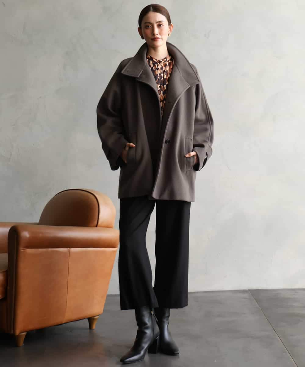 FMBAG40260 MICHEL KLEIN(ミッシェルクラン) [セットアップ対応/オリジナルプリント]レオパードサテンブラウス ベージュ