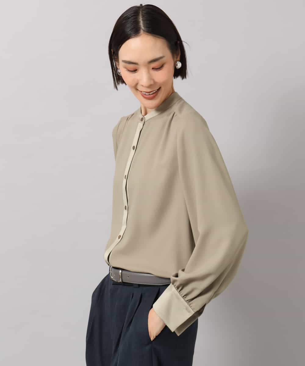 FMBAG50260 MICHEL KLEIN(ミッシェルクラン) バンドカラーサテンブラウス ピンク