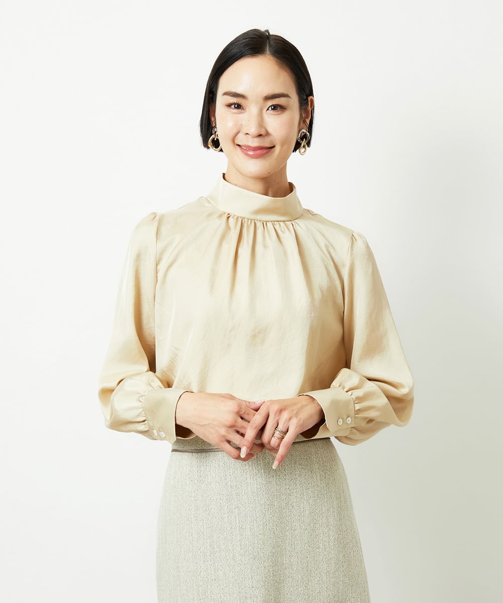 FMBBD01260 MICHEL KLEIN(ミッシェルクラン) ギャザーディテールブラウス ベージュ