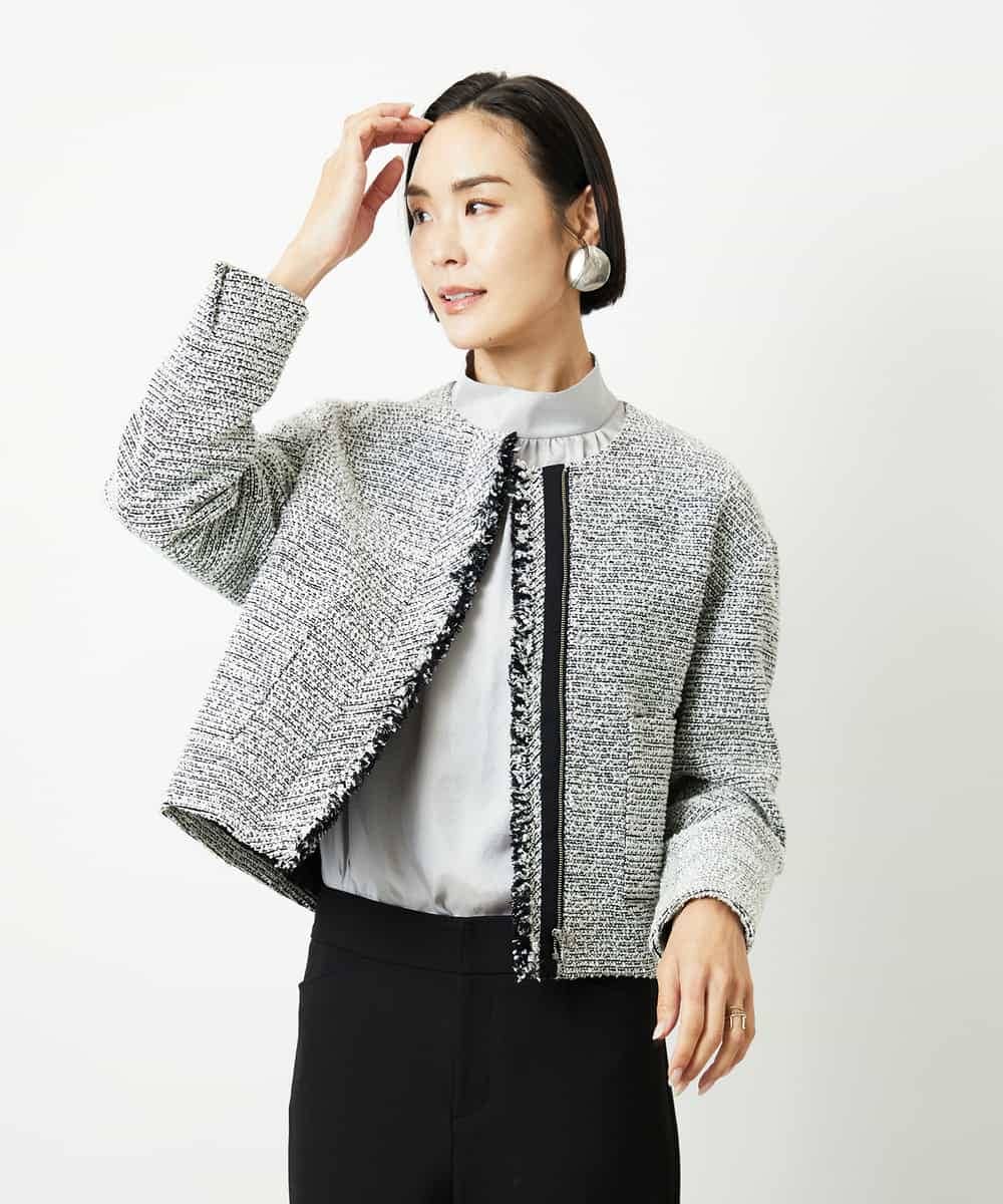 FMBBD01260 MICHEL KLEIN(ミッシェルクラン) ギャザーディテールブラウス ライトグレー