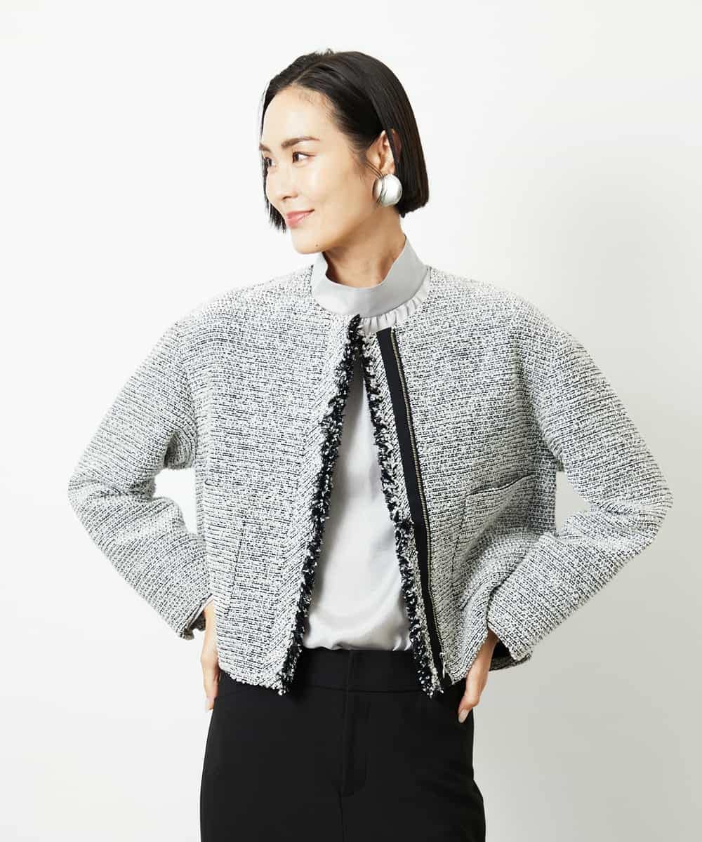 FMBBD01260 MICHEL KLEIN(ミッシェルクラン) ギャザーディテールブラウス ライトグレー