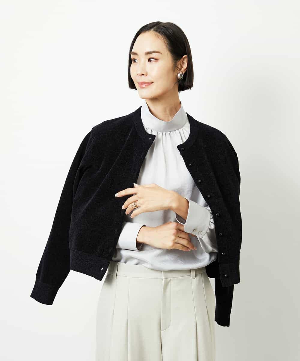 FMBBD01260 MICHEL KLEIN(ミッシェルクラン) ギャザーディテールブラウス ライトグレー