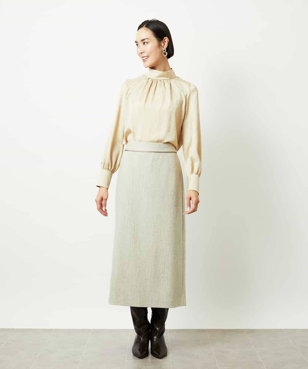 FMBBD01260 MICHEL KLEIN(ミッシェルクラン) ギャザーディテールブラウス ライトグレー