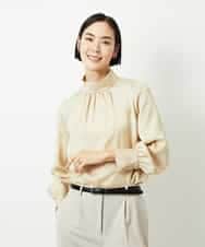 FMBBD01260 MICHEL KLEIN(ミッシェルクラン) ギャザーディテールブラウス ライトグレー