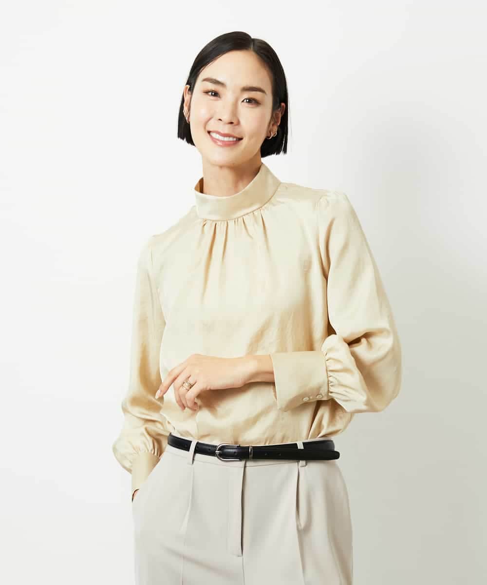 FMBBD01260 MICHEL KLEIN(ミッシェルクラン) ギャザーディテールブラウス ライトグレー