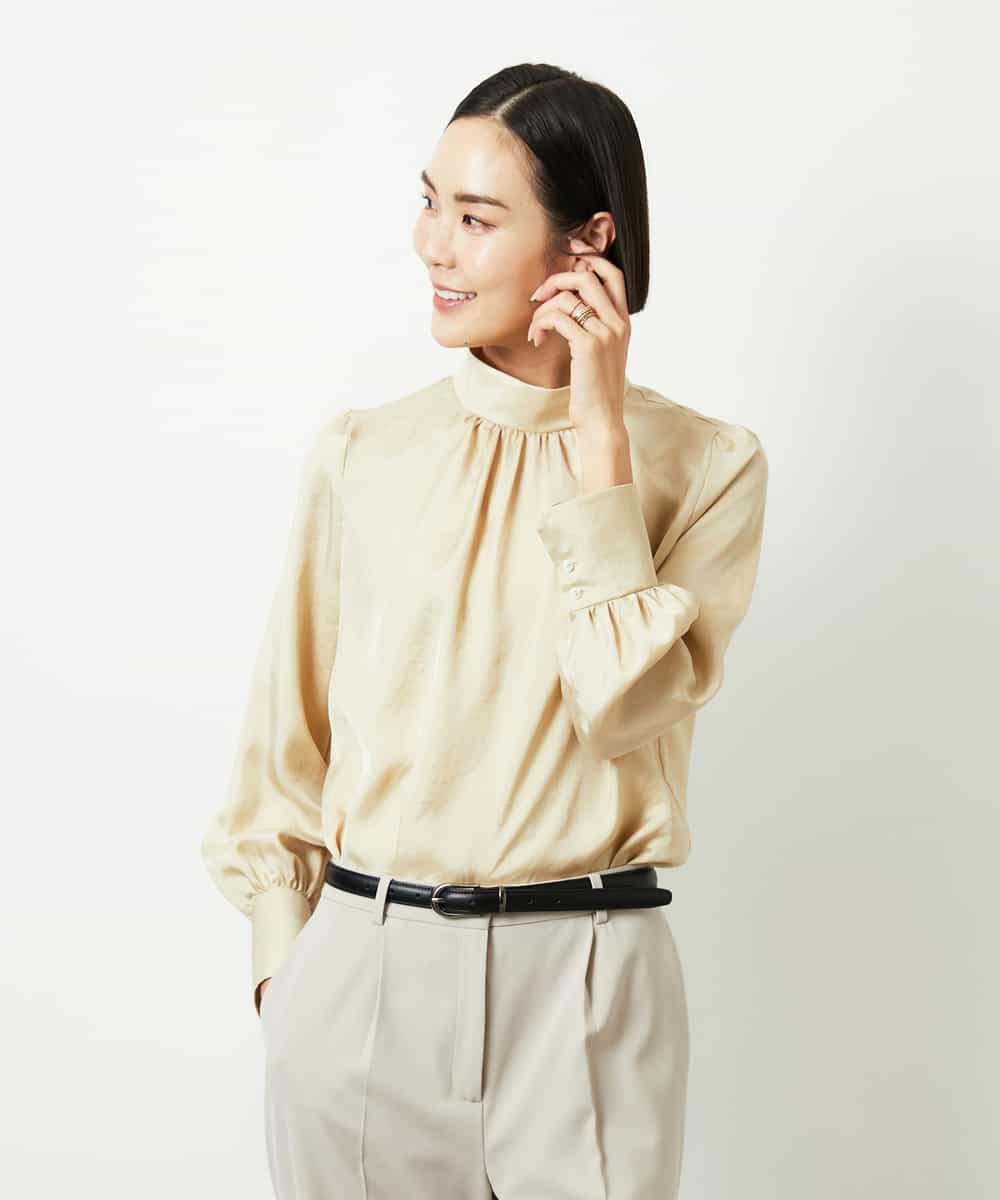 FMBBD01260 MICHEL KLEIN(ミッシェルクラン) ギャザーディテールブラウス ライトグレー