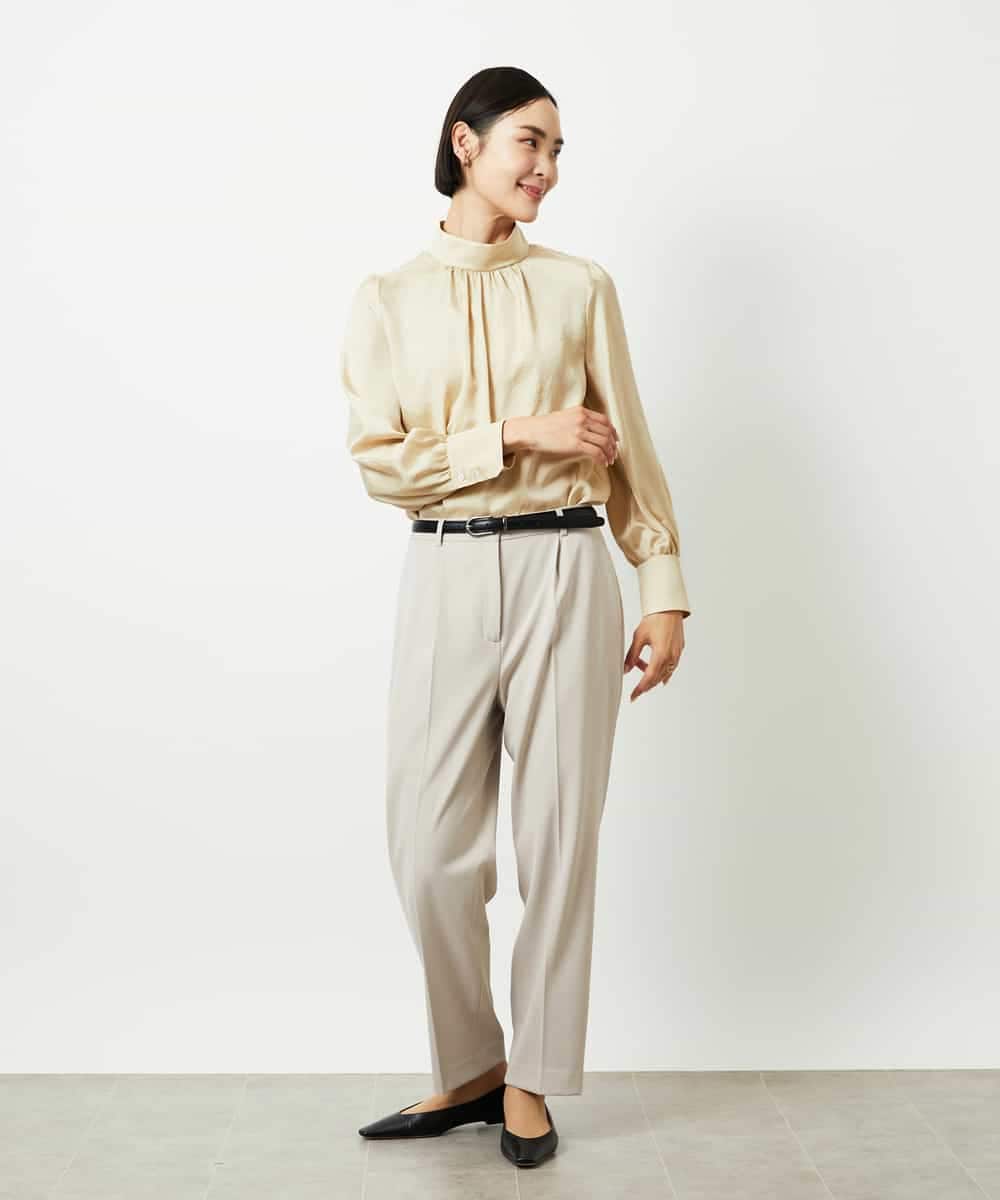 FMBBD01260 MICHEL KLEIN(ミッシェルクラン) ギャザーディテールブラウス ライトグレー