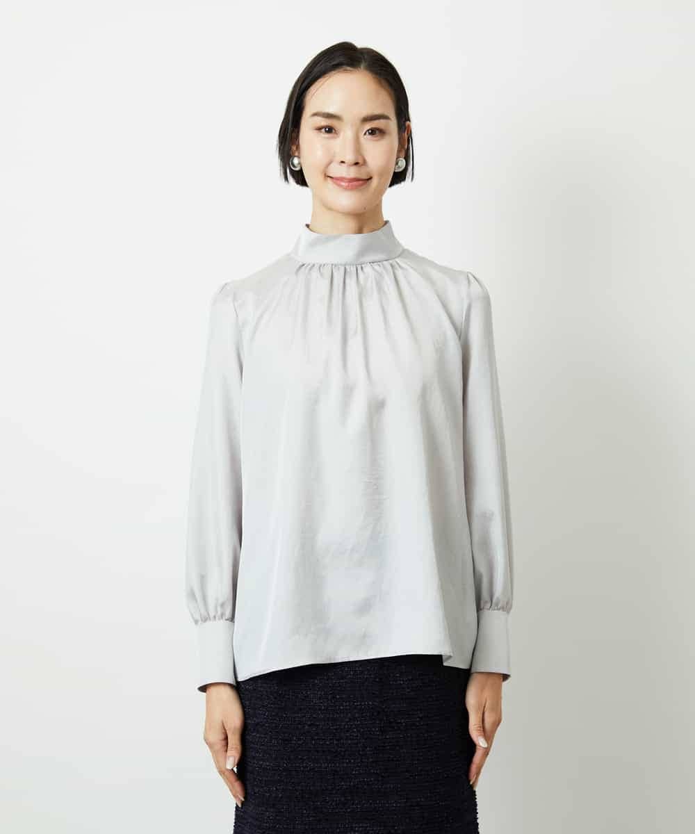 FMBBD01260 MICHEL KLEIN(ミッシェルクラン) ギャザーディテールブラウス ライトグレー