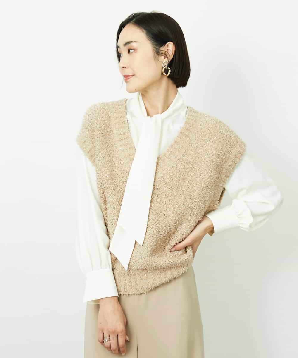 FMBDD04230 MICHEL KLEIN(ミッシェルクラン) ボウタイブラウス アイボリー