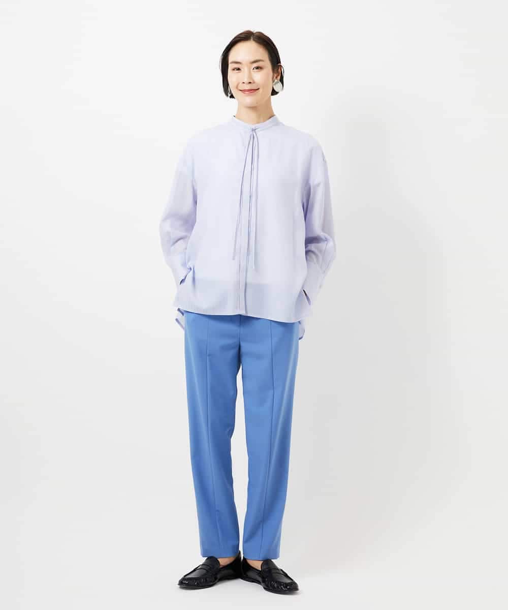 FMBDD05250 MICHEL KLEIN(ミッシェルクラン) テンセルドビー細ボウタイブラウス ライトブルー