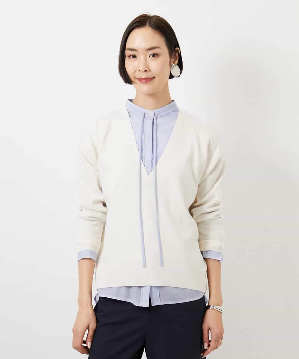 FMBDD05250 MICHEL KLEIN(ミッシェルクラン) テンセルドビー細ボウタイブラウス ライトブルー