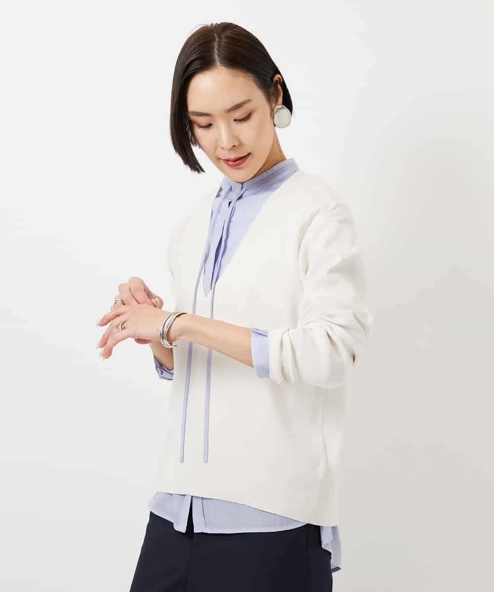 FMBDD05250 MICHEL KLEIN(ミッシェルクラン) テンセルドビー細ボウタイブラウス ライトブルー