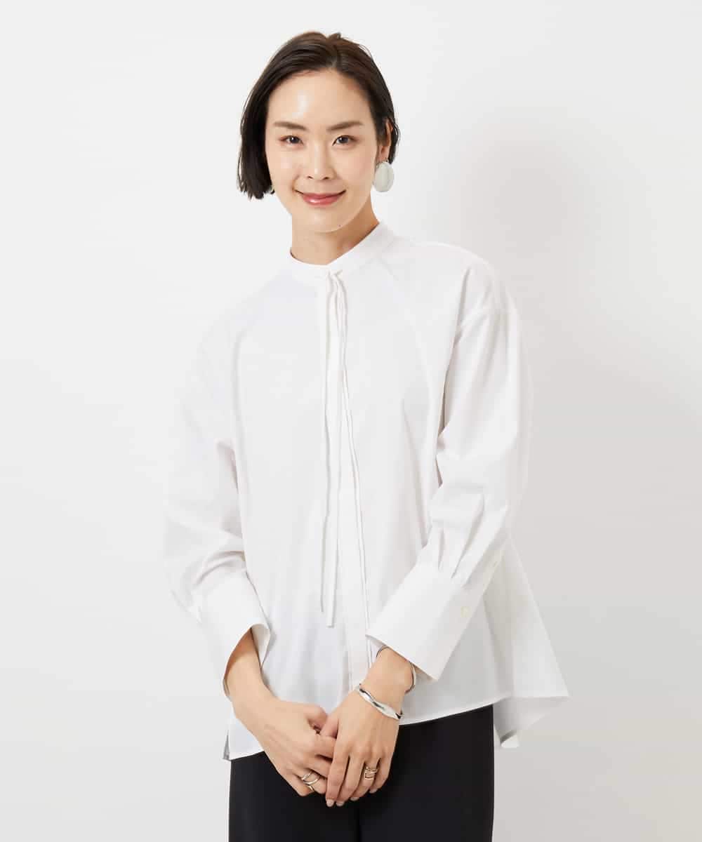 FMBDE05250 MICHEL KLEIN(ミッシェルクラン) 細ボウタイブラウス ホワイト