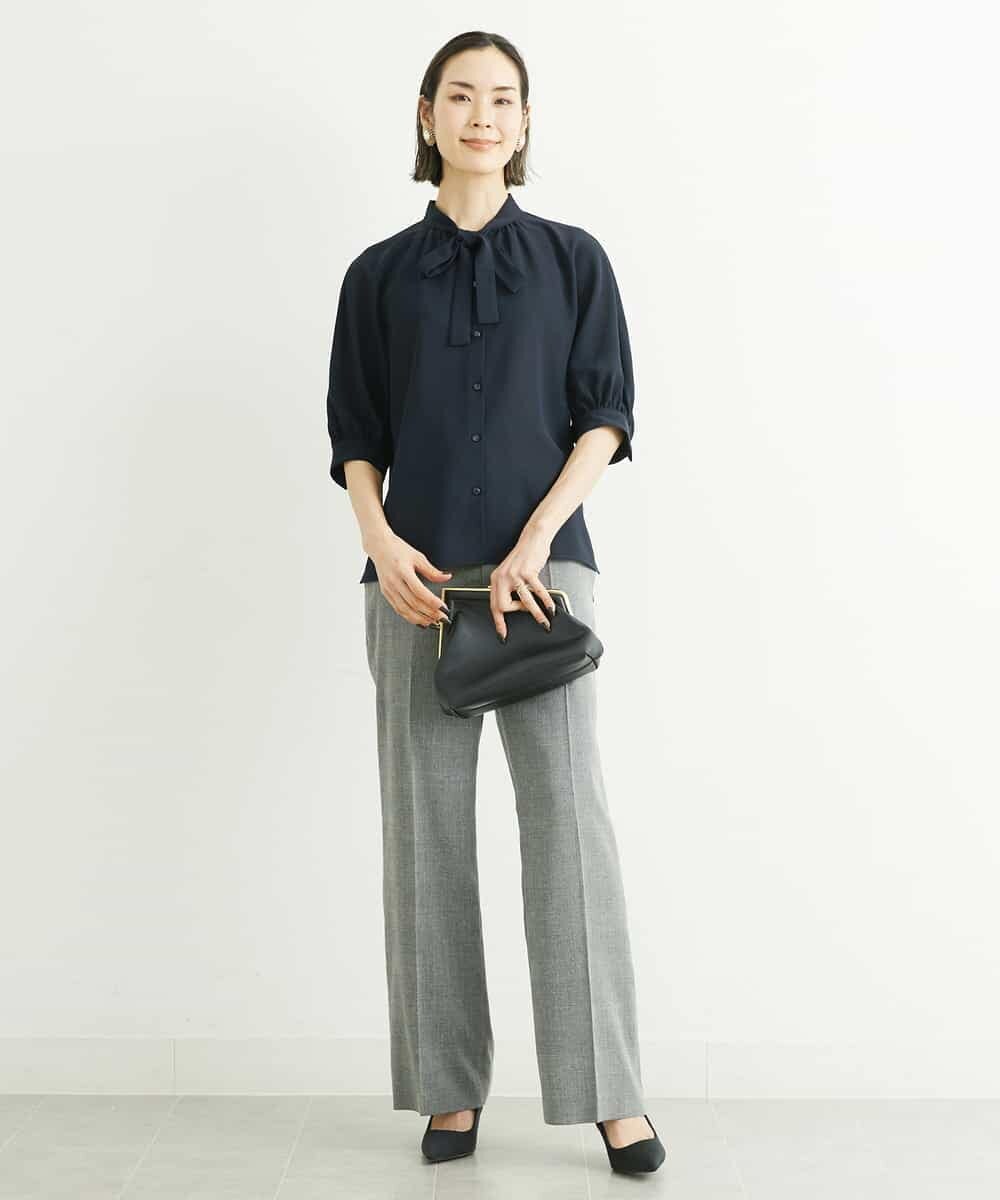 FMBFS25200 MICHEL KLEIN(ミッシェルクラン) [定番素材]ボウタイデザインブラウス ネイビー(57)