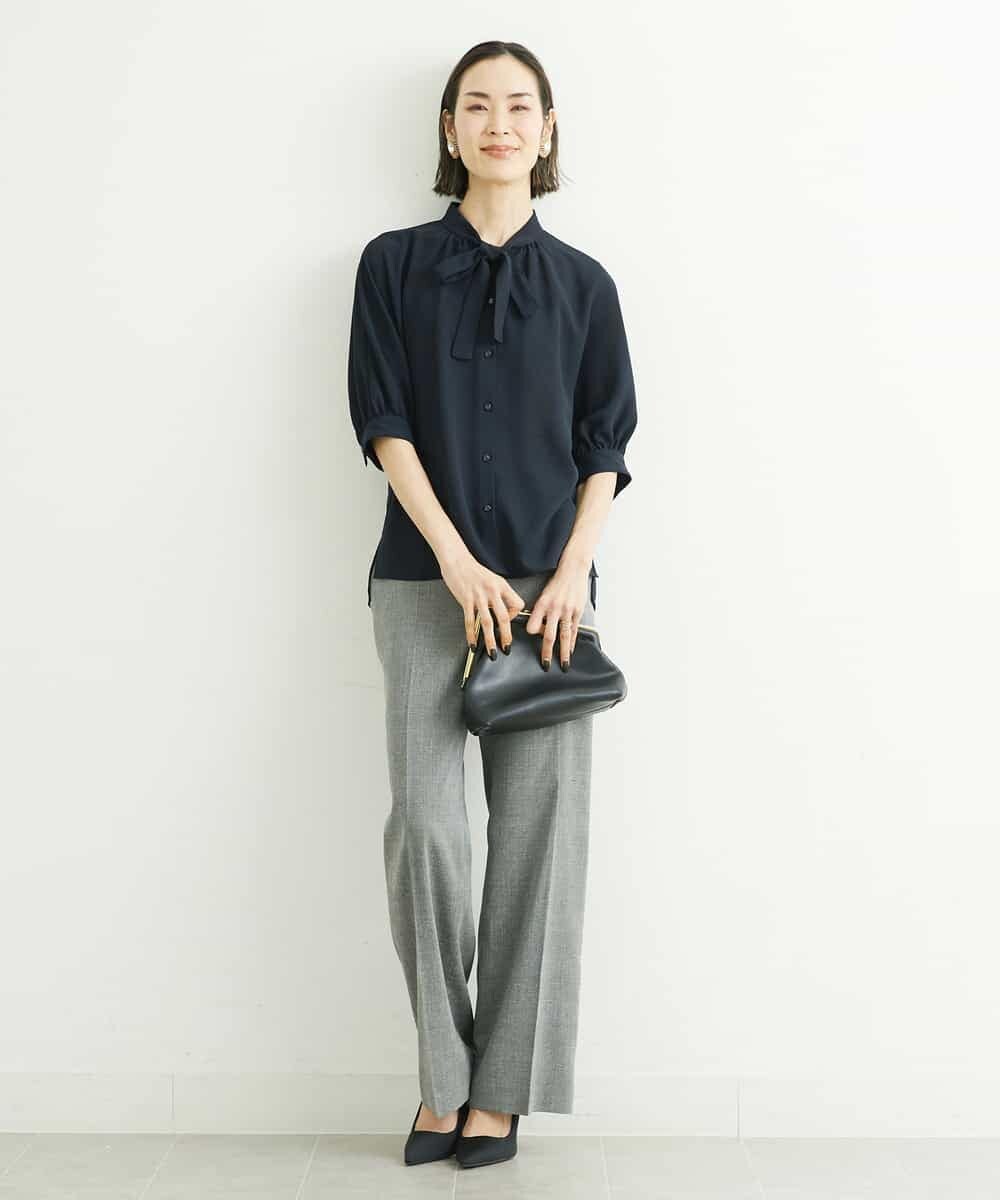 FMBFS25200 MICHEL KLEIN(ミッシェルクラン) [定番素材]ボウタイデザインブラウス ネイビー(57)