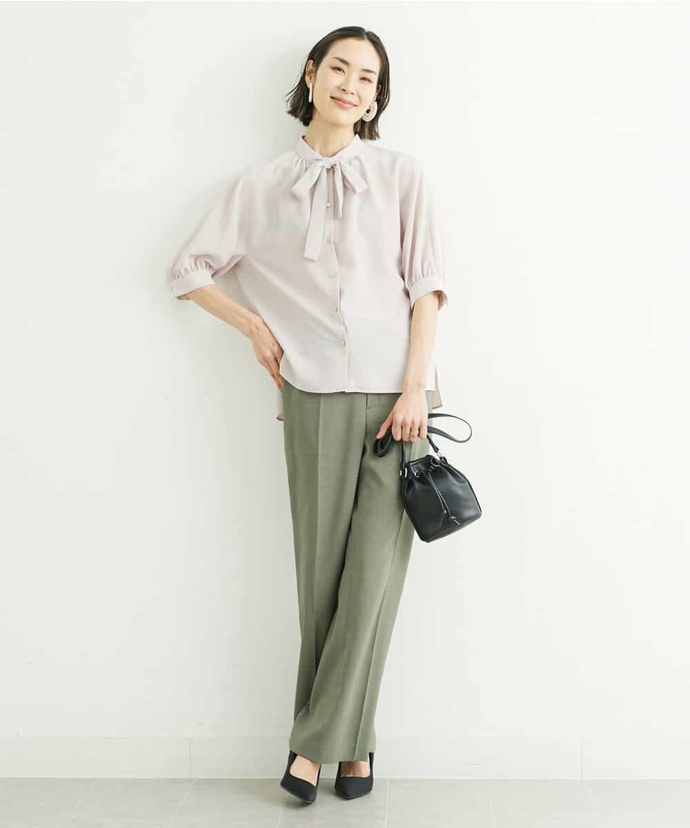 FMBFS25200 MICHEL KLEIN(ミッシェルクラン) [定番素材]ボウタイデザインブラウス ネイビー(57)