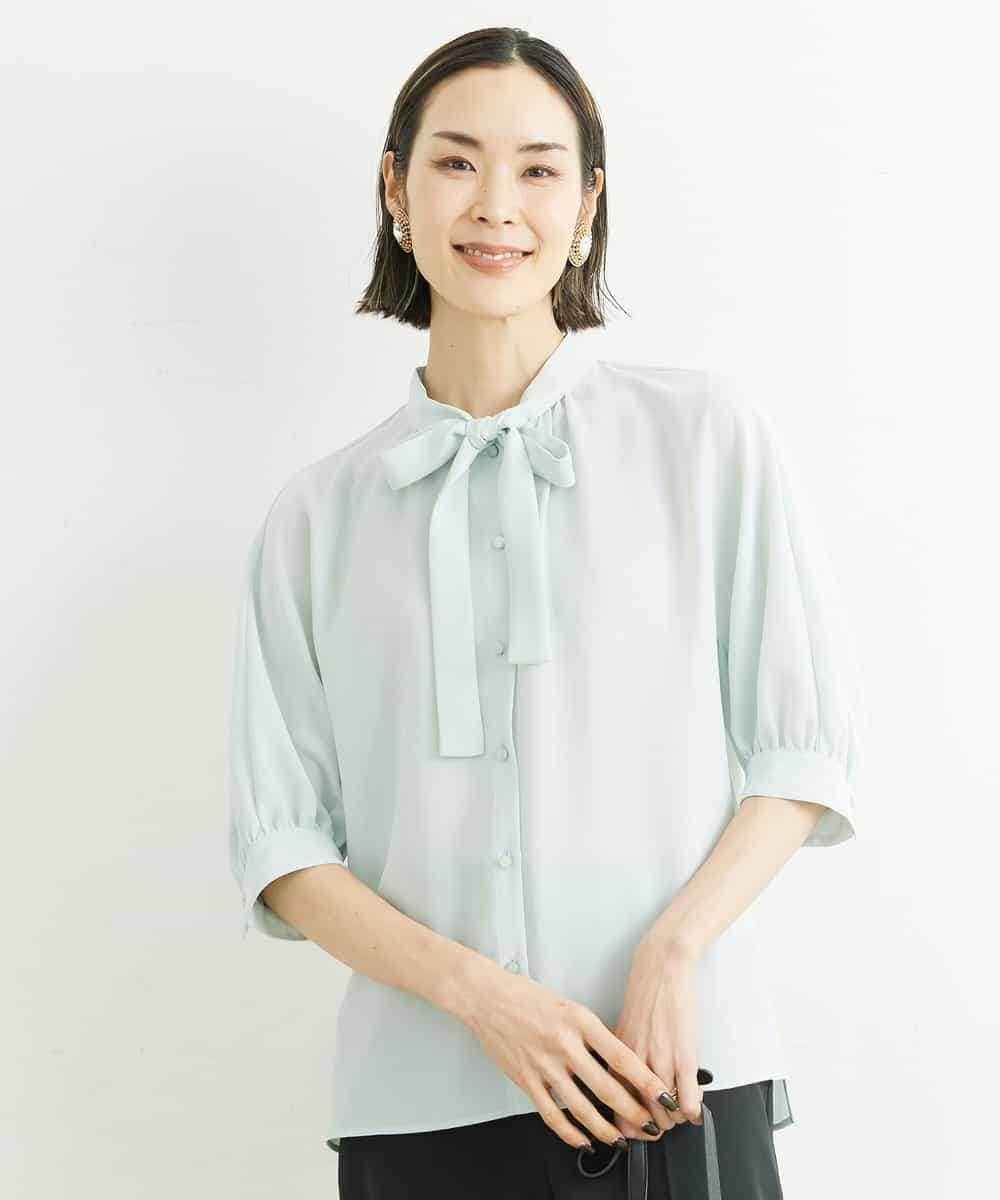 FMBFS25200 MICHEL KLEIN(ミッシェルクラン) [定番素材]ボウタイデザインブラウス ネイビー(57)