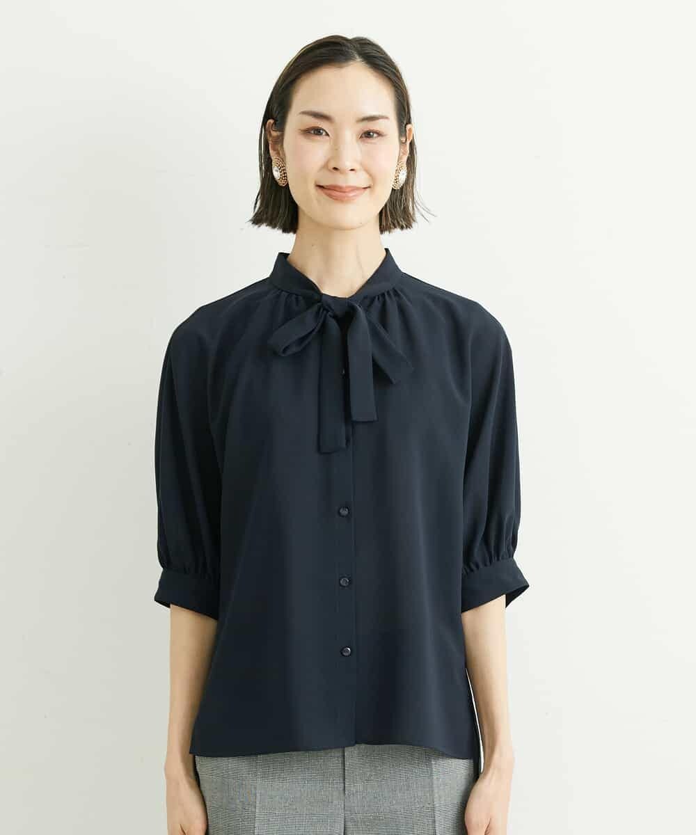 FMBFS25200 MICHEL KLEIN(ミッシェルクラン) [定番素材]ボウタイデザインブラウス ネイビー(57)
