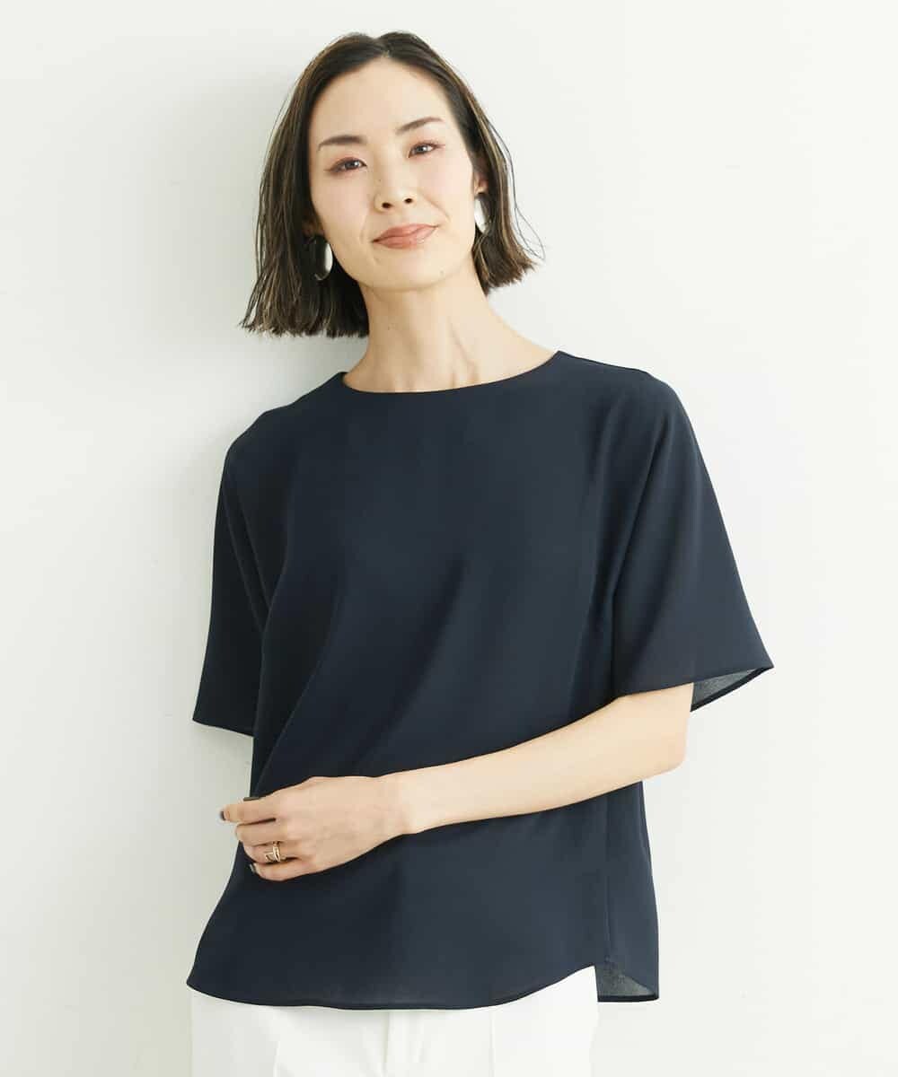 FMBFS26170 MICHEL KLEIN(ミッシェルクラン) [定番素材]バックボタンデザインブラウス ネイビー(57)