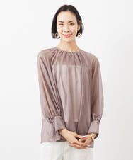FMBGA02260 MICHEL KLEIN(ミッシェルクラン) ボリュームスリーブシアーブラウス(WEB限定カラーあり) ブラウン(WEB限定カラー)