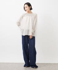 FMBGA02260 MICHEL KLEIN(ミッシェルクラン) ボリュームスリーブシアーブラウス(WEB限定カラーあり) ブラウン(WEB限定カラー)