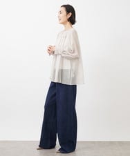 FMBGA02260 MICHEL KLEIN(ミッシェルクラン) ボリュームスリーブシアーブラウス(WEB限定カラーあり) ブラウン(WEB限定カラー)
