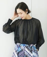 FMBGA02260 MICHEL KLEIN(ミッシェルクラン) ボリュームスリーブシアーブラウス(WEB限定カラーあり) ブラウン(WEB限定カラー)