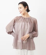 FMBGA02260 MICHEL KLEIN(ミッシェルクラン) ボリュームスリーブシアーブラウス(WEB限定カラーあり) ブラウン(WEB限定カラー)