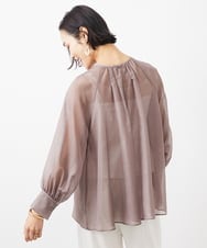 FMBGA02260 MICHEL KLEIN(ミッシェルクラン) ボリュームスリーブシアーブラウス(WEB限定カラーあり) ブラウン(WEB限定カラー)