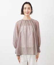 FMBGA02260 MICHEL KLEIN(ミッシェルクラン) ボリュームスリーブシアーブラウス(WEB限定カラーあり) ブラウン(WEB限定カラー)