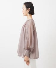 FMBGA02260 MICHEL KLEIN(ミッシェルクラン) ボリュームスリーブシアーブラウス(WEB限定カラーあり) ブラウン(WEB限定カラー)
