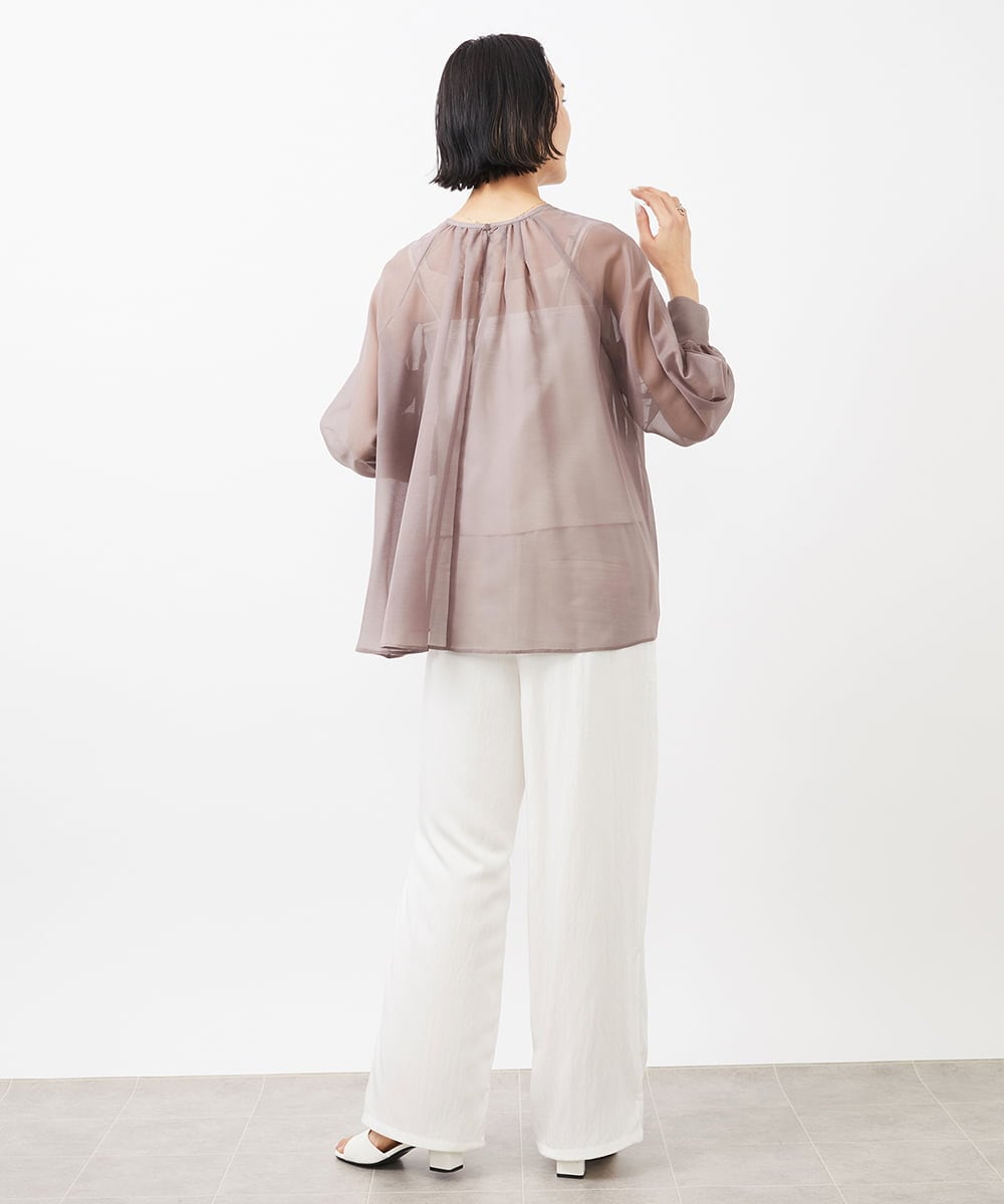 FMBGA02260 MICHEL KLEIN(ミッシェルクラン) ボリュームスリーブシアーブラウス(WEB限定カラーあり) ブラウン(WEB限定カラー)
