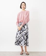 FMBGA02260 MICHEL KLEIN(ミッシェルクラン) ボリュームスリーブシアーブラウス(WEB限定カラーあり) ブラウン(WEB限定カラー)