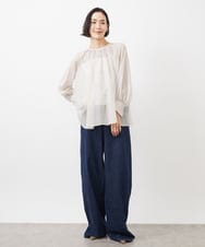 FMBGA02260 MICHEL KLEIN(ミッシェルクラン) ボリュームスリーブシアーブラウス(WEB限定カラーあり) ブラウン(WEB限定カラー)