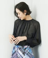 FMBGA02260 MICHEL KLEIN(ミッシェルクラン) ボリュームスリーブシアーブラウス(WEB限定カラーあり) ブラック