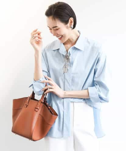 FMBGA08290 MICHEL KLEIN [セットアップ対応]ビックシルエットストライプシャツ