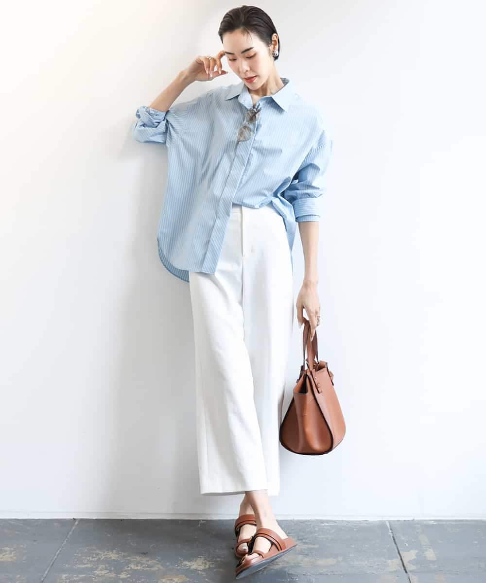 FMBGA08290 MICHEL KLEIN(ミッシェルクラン) [セットアップ対応]ビックシルエットストライプシャツ ライトブルー
